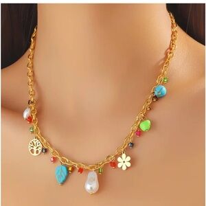 18k Gold Plated Tree of Life colorful Pendant Necklace